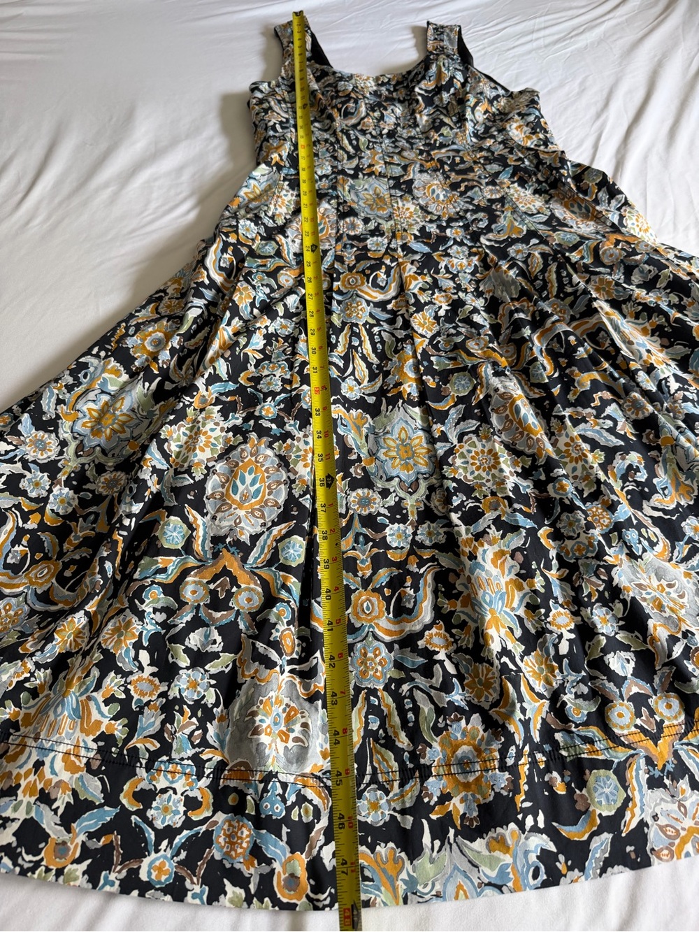 Veronica Beard Jolie Black Gold Blue Floral Paisley Sleeveless A-Line Midi Dress - Picture 17 of 17